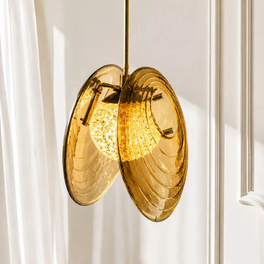 Roen Modern Double Scallop Shell Amber Glass Pendant Light