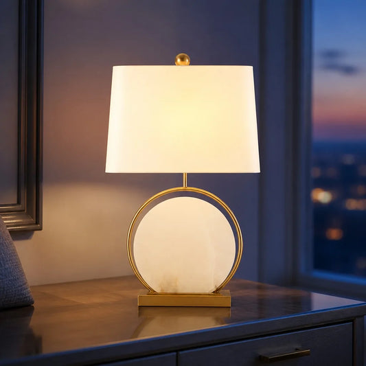 Roma Modern Alabaster Circle Fabric Table Lamp