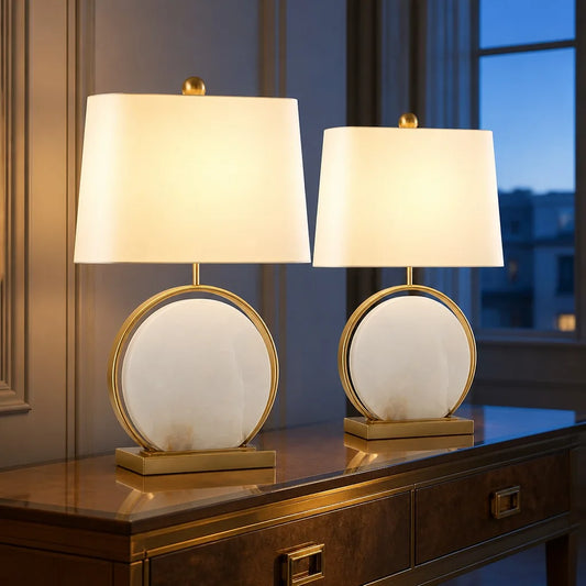 Roma Modern Alabaster Circle Fabric Table Lamp