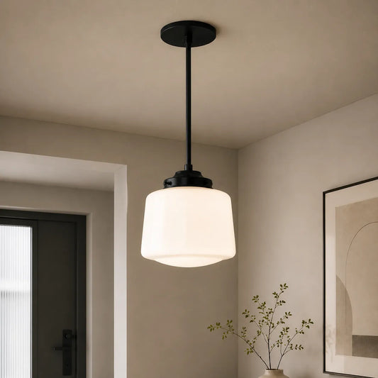 Rook Modern Milk Glass Drum Pendant Light