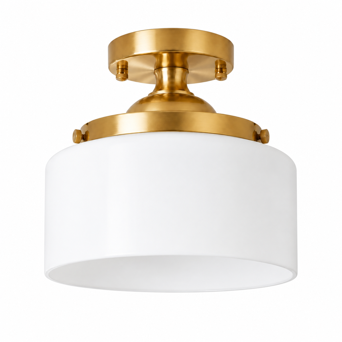 Rosalie Vintage Textured Glass Semi Flush Mount Ceiling Light, Gold / White Glass, switched-off white-background product view