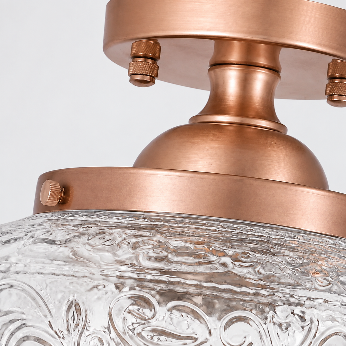 Rosalie Vintage Textured Glass Semi Flush Mount Ceiling Light, glass fastener detail