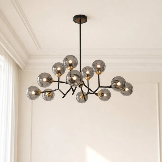 Rosalind Nordic Black Branching Globe Shade Chandelier