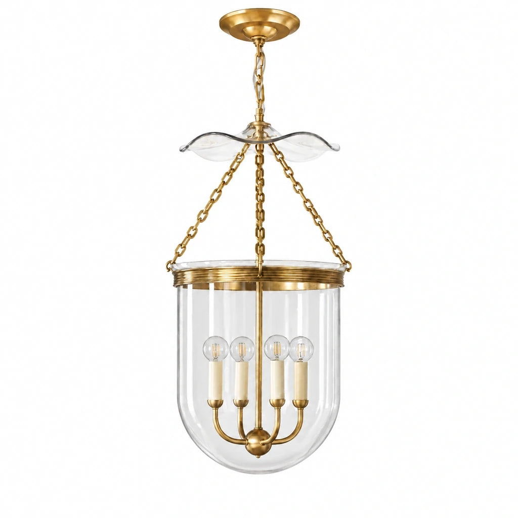 Rousham Brass Glass Lantern Pendant Light, switched-off white-background image