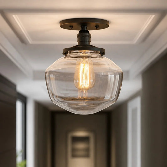 Rovan Modern Curved Clear Glass Semi‑Flush Ceiling Light