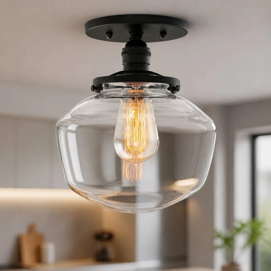 Rovan Modern Curved Clear Glass Semi‑Flush Ceiling Light