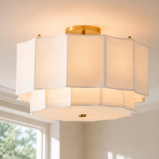 Roy Modern Linen Drum Flush Mount Adjustable Ceiling Light