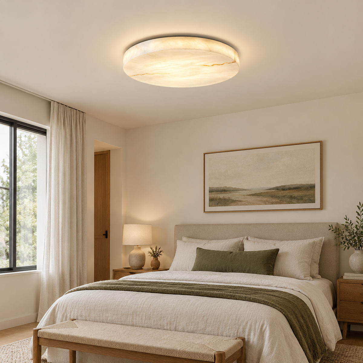 Runa Modern Veined Resin Flush Mount Ceiling Light, medium bedroom view