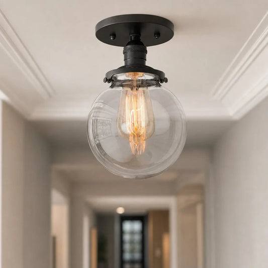 Rune Modern Clear Glass Globe Semi-Flush Ceiling Light