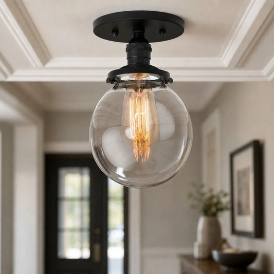 Rune Modern Clear Glass Globe Semi-Flush Ceiling Light