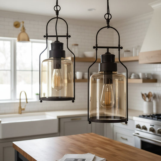 Rustic Farmhouse Industrial Glass Shade Hanging Pendant Light