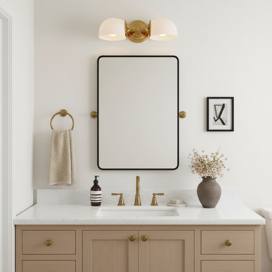 Rustic Metal Double Milk Glass Horizontal Wall Sconce