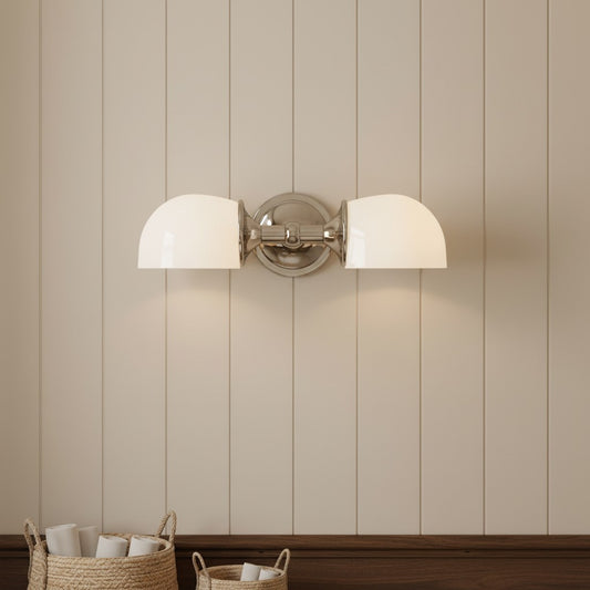 Rustic Metal Double Milk Glass Horizontal Wall Sconce