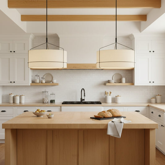 Rustic White Fabric Drum Shade Pendant Light