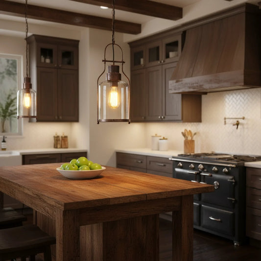 Rustic Farmhouse Industrial Glass Shade Hanging Pendant Light