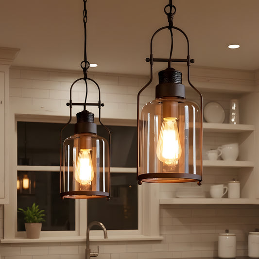 Rustic Farmhouse Industrial Glass Shade Hanging Pendant Light