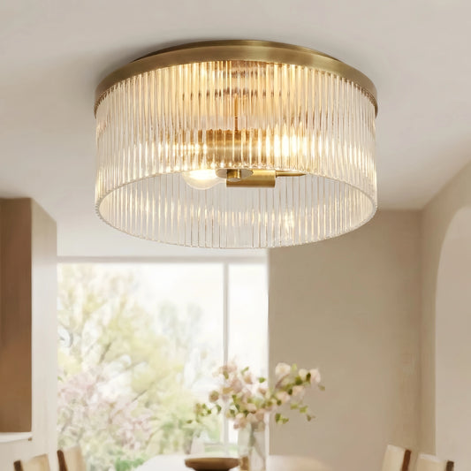 Rustic Farmhouse Round Ribbed Glass Ceiling Light
