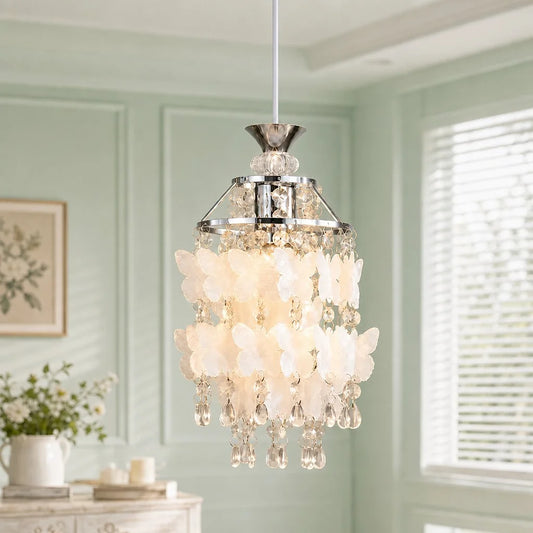 Rynne Modern Butterfly Crystal Capiz Shell Pendant Light