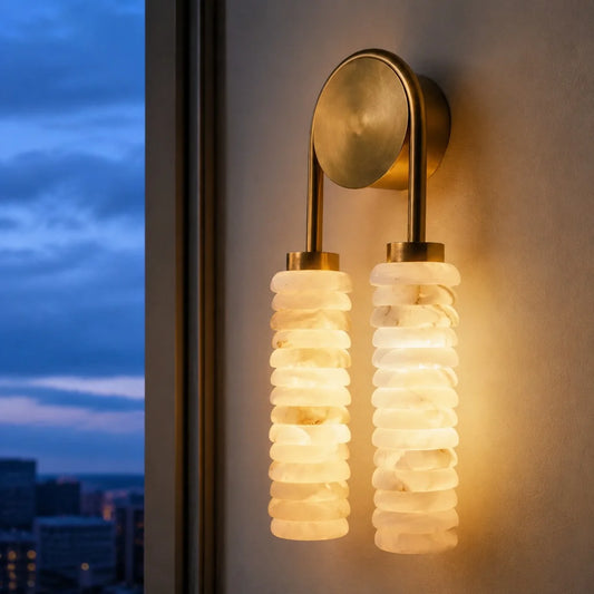 Samuel Modern Alabaster Twin Column Wall Lamp