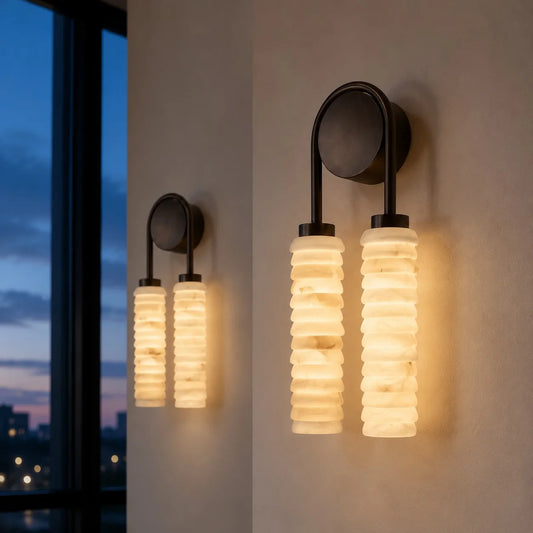 Samuel Modern Alabaster Twin Column Wall Lamp
