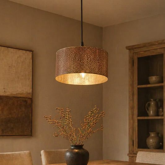 Serena Vintage Hammered Copper Drum Pendant Light