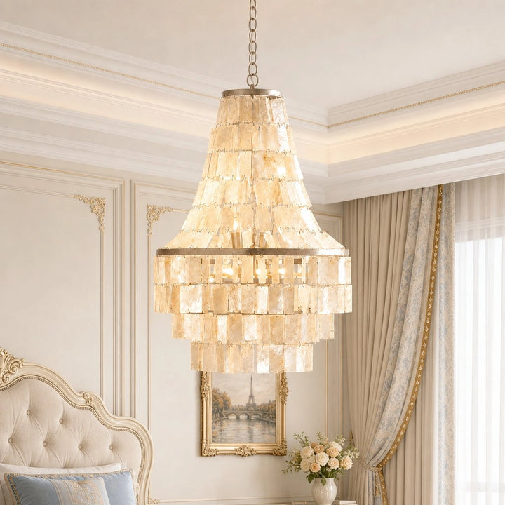 Serwen Vintage Layered Bell Capiz Shell Chandelier