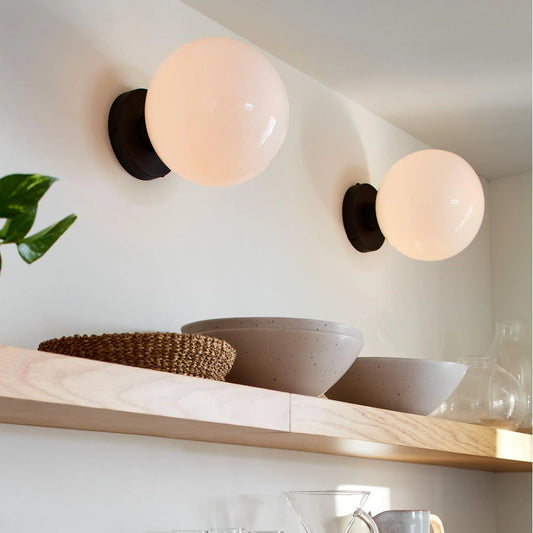 Silenus Mid-Century Modern Opal Glass Globe Wall Sconce