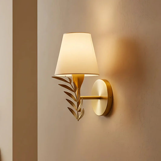 Snya Modern Linen Stem-Leaf Tapered Wall Sconce