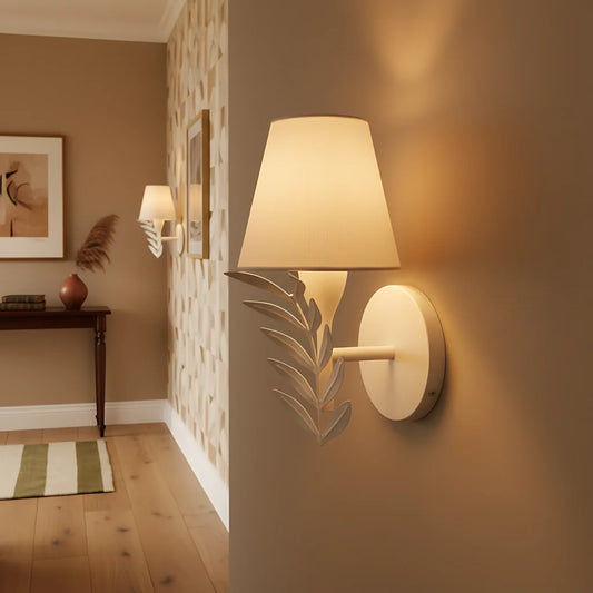 Snya Modern Linen Stem-Leaf Tapered Wall Sconce