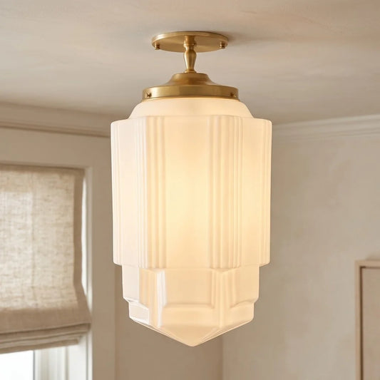 Solange Art Deco Brass Glass Skyscraper Ceiling Light