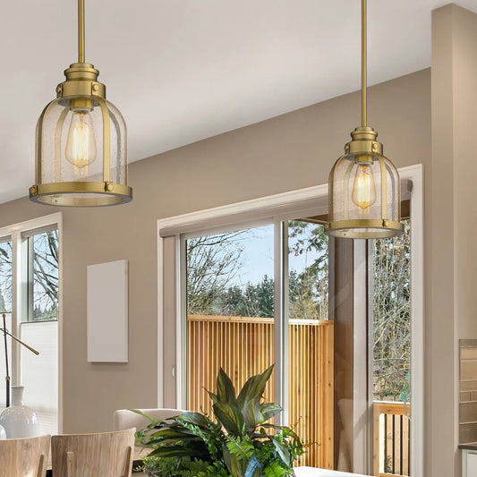 Solène Minimalist Nickel Seeded Glass Dome Pendant Light