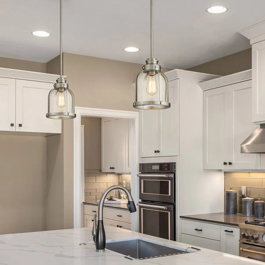 Solène Minimalist Nickel Seeded Glass Dome Pendant Light