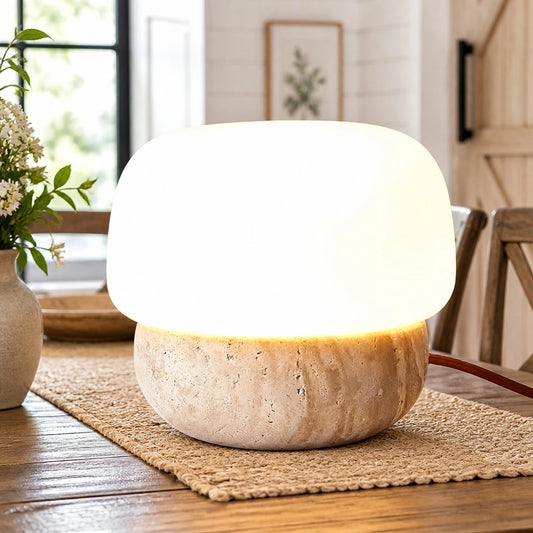 Solenne Minimalist Mushroom Travertine Table Light