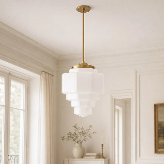 Soraya Art Deco Milk Glass Tiered Pendant Light