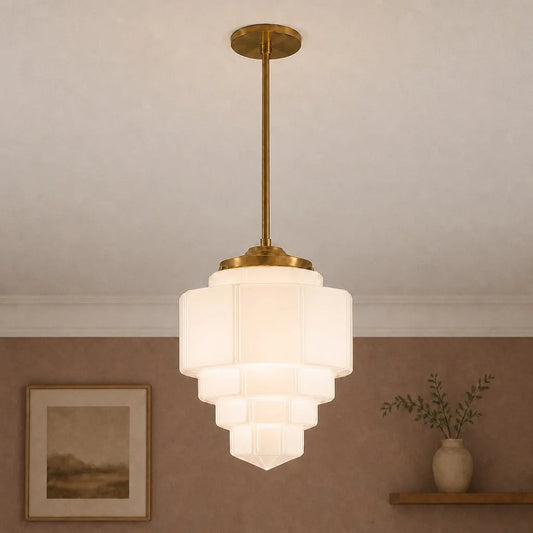 Soraya Art Deco Milk Glass Tiered Pendant Light