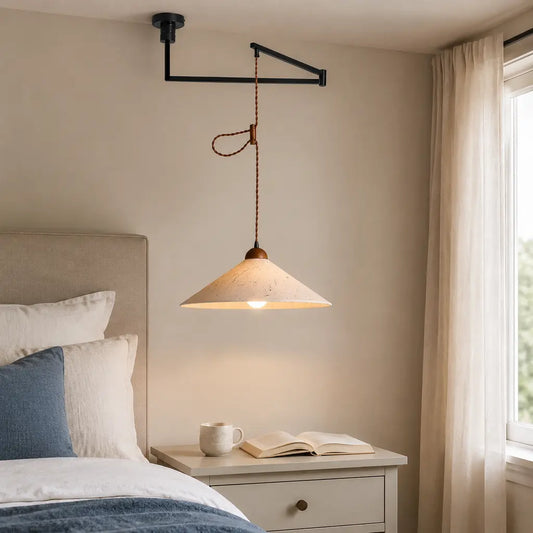 Sorenn Japandi Paper Disc Adjustable Swing Arm Pendant Light
