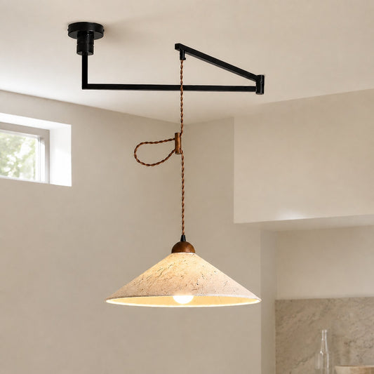 Sorenn Japandi Paper Disc Adjustable Swing Arm Pendant Light