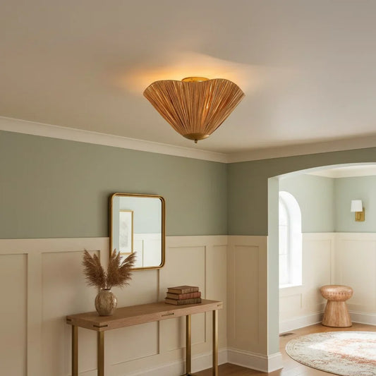 Svel Modern Natural Raffia fan-shade Flush Mount Ceiling light