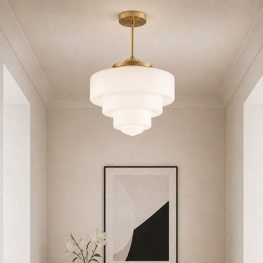 Sylvaine Art Deco Opal Glass Tiered Pendant Light