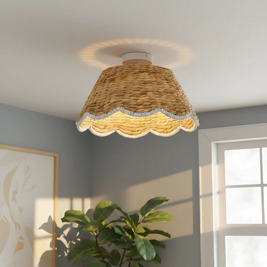 Sylvia Bohemian Style Scallop Rattan Flush Mount Ceiling Light