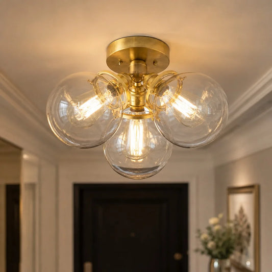 Talen Modern Industrial Triple Glass Globe Ceiling Light