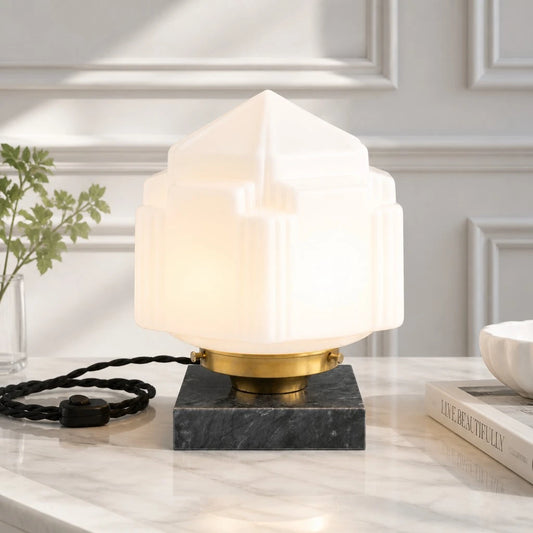 Tarian Art Deco Ribbed Glass Marble Table Light