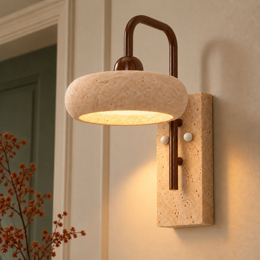 Tavik Vintage Rustic Travertine Stone Cylinder Wall Sconce