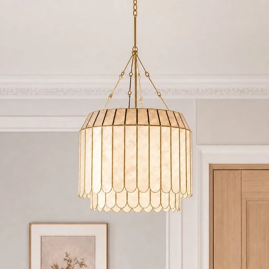 Tevyn Vintage Tiered Capiz Shell Pendant Light