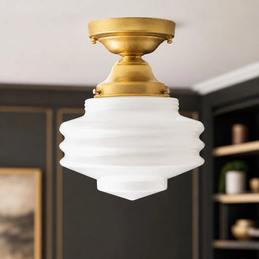 Thelye Modern Art Deco Tiered Milk Glass Ceiling Light