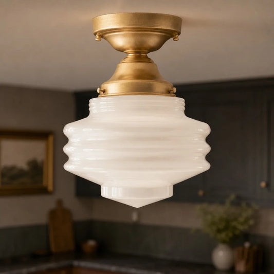 Thelye Modern Art Deco Tiered Milk Glass Ceiling Light