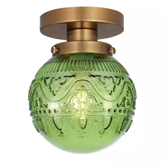 Thetis Vintage Antique Engraved Pattern Globe Glass Ceiling Light