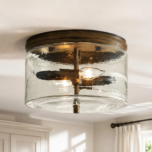 Thomas Modern Black Drum Glass Flush Mount Ceiling Light
