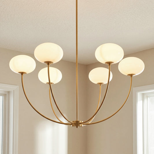 Tiberius Gold 6 Light White Glass Globe Chandelier