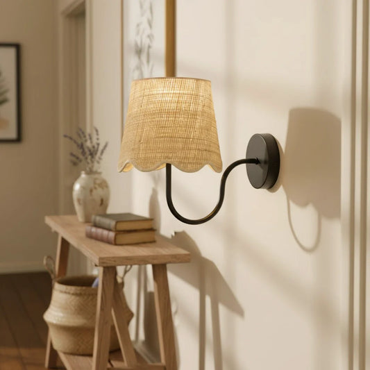 Tracie Farmhouse Rattan Drum Wall Sconce